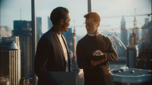 Tiffany Ling produced spot for Asus two gentleman in a highrise office